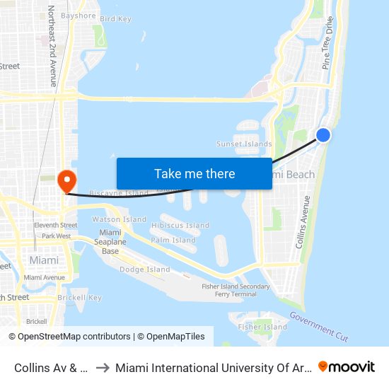 Collins Av & 26 St to Miami International University Of Art & Design map