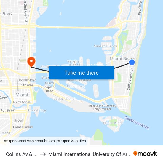 Collins Av & 17 St to Miami International University Of Art & Design map