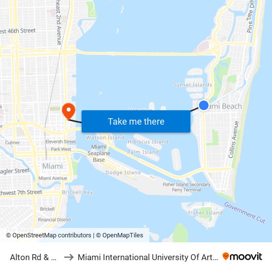 Alton Rd & 19 St to Miami International University Of Art & Design map