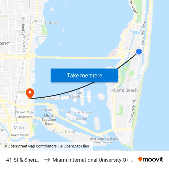 41 St & Sheridan Av to Miami International University Of Art & Design map