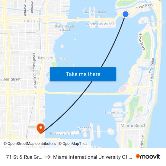 71 St & Rue Granville to Miami International University Of Art & Design map