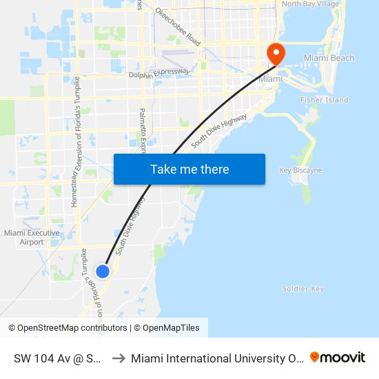 SW 104 Av @ SW 176 St to Miami International University Of Art & Design map