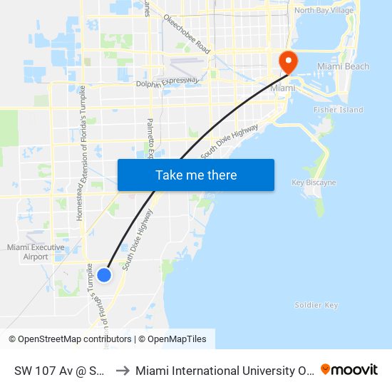 SW 107 Av @ SW 165 St to Miami International University Of Art & Design map