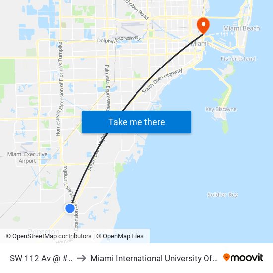 SW 112 Av @ # 20760 to Miami International University Of Art & Design map