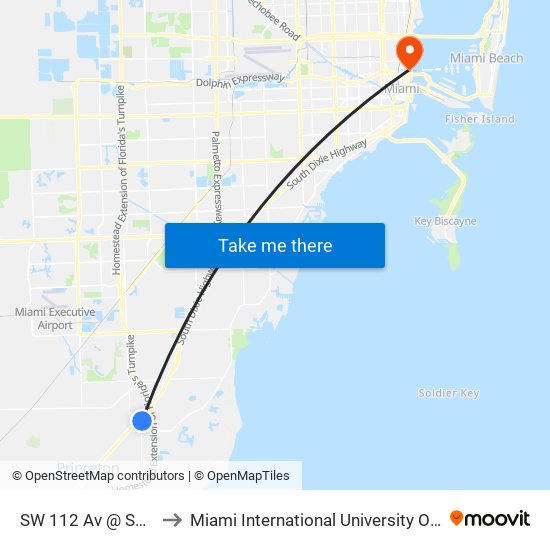 SW 112 Av @ SW 211 St to Miami International University Of Art & Design map