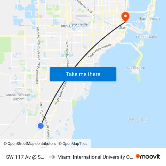 SW 117 Av @ SW 204 St to Miami International University Of Art & Design map