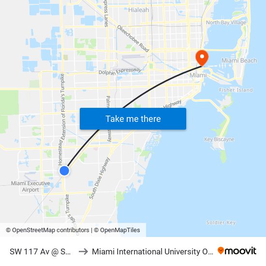 SW 117 Av @ SW 120 St to Miami International University Of Art & Design map