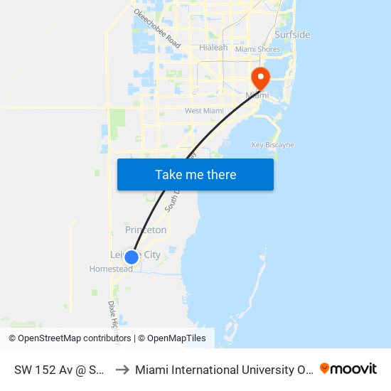 SW 152 Av @ SW 288 St to Miami International University Of Art & Design map