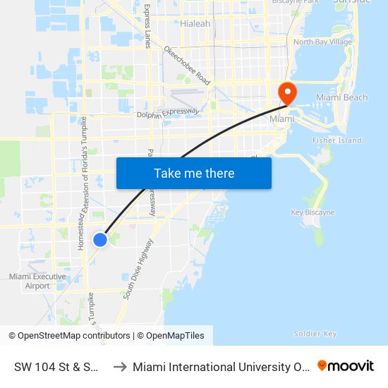 SW 104 St & SW 108 Av to Miami International University Of Art & Design map