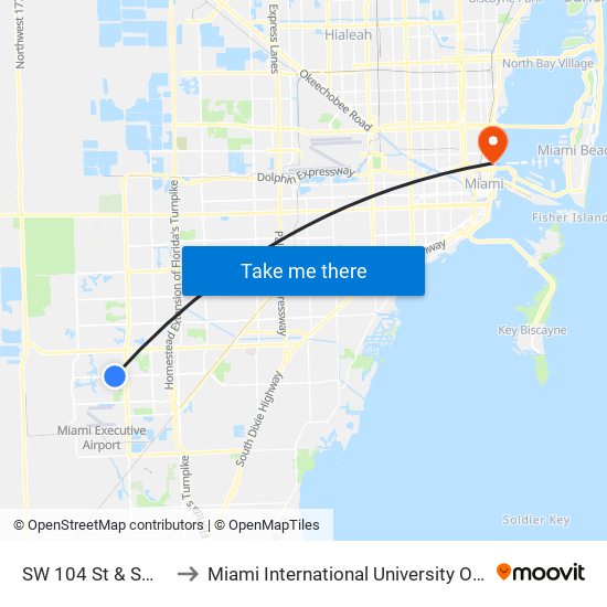 SW 104 St & SW 142 Av to Miami International University Of Art & Design map