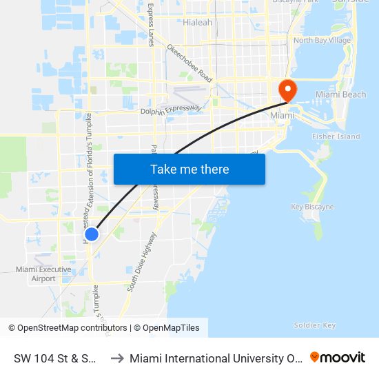 SW 104 St & SW 117 Av to Miami International University Of Art & Design map