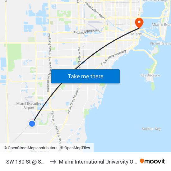 SW 180 St @ SW 143 Ct to Miami International University Of Art & Design map