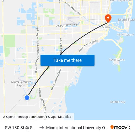 SW 180 St @ SW 137 Pl to Miami International University Of Art & Design map