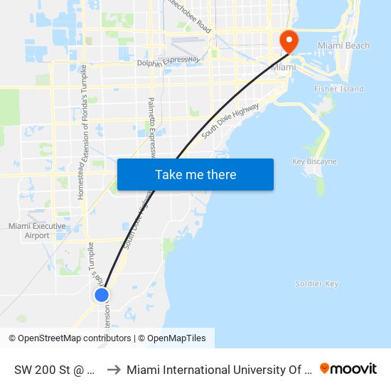 SW 200 St @ Busway to Miami International University Of Art & Design map