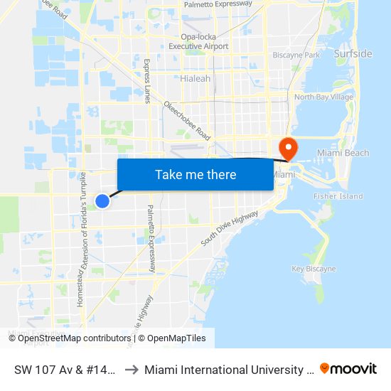 SW 107 Av & #1431 (Publix) to Miami International University Of Art & Design map