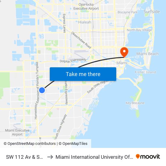 SW 112 Av & SW 47 Te to Miami International University Of Art & Design map
