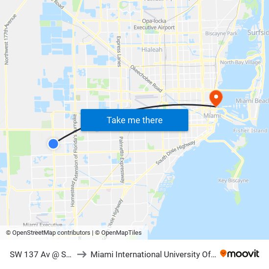 SW 137 Av @ SW 26 St to Miami International University Of Art & Design map