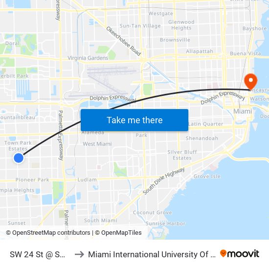 SW 24 St @ SW 97 Av to Miami International University Of Art & Design map