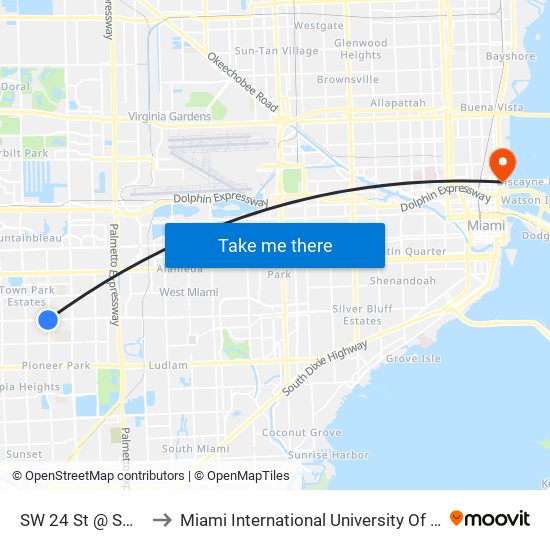 SW 24 St @ SW 92 Av to Miami International University Of Art & Design map