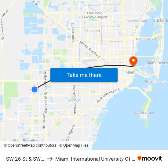 SW 26 St & SW 131 Pl to Miami International University Of Art & Design map