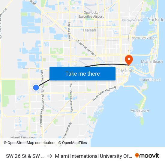 SW 26 St & SW 127 Av to Miami International University Of Art & Design map