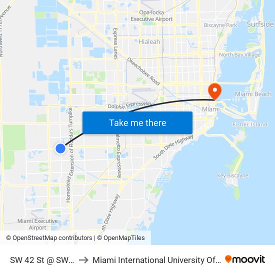 SW 42 St @ SW 127 Av to Miami International University Of Art & Design map