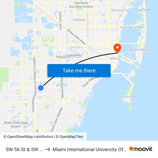 SW 56 St & SW 109 Av to Miami International University Of Art & Design map