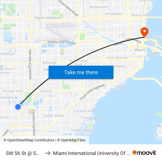 SW 56 St @ SW 87 Av to Miami International University Of Art & Design map