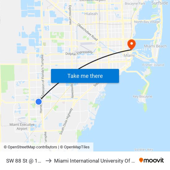 SW 88 St @ 124 Ave to Miami International University Of Art & Design map
