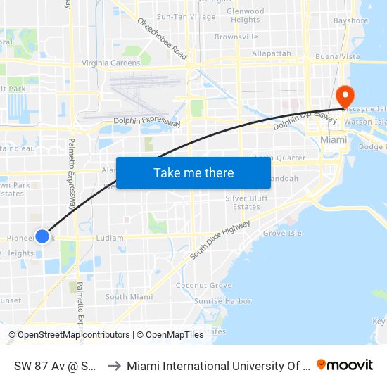 SW 87 Av @ SW 40 St to Miami International University Of Art & Design map