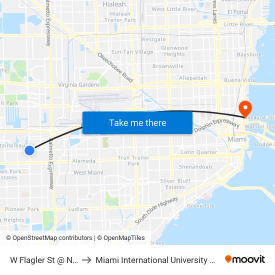 W Flagler St @ NW 87 Av to Miami International University Of Art & Design map