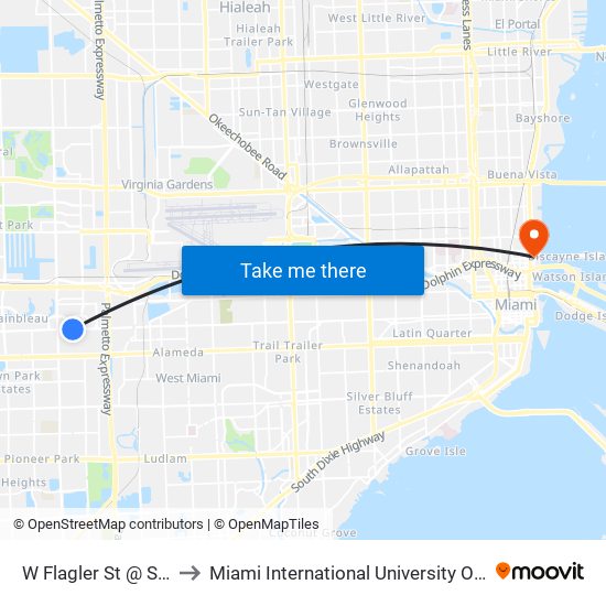 W Flagler St @ SW 84 Av to Miami International University Of Art & Design map