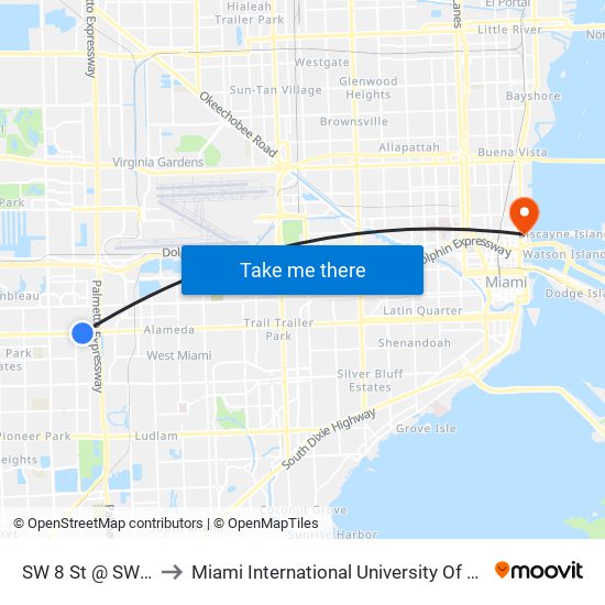 SW 8 St @ SW 80 Ct to Miami International University Of Art & Design map