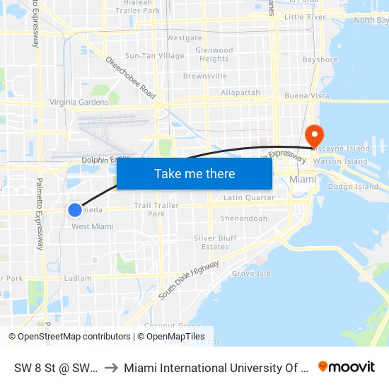 SW 8 St @ SW 67 Av to Miami International University Of Art & Design map