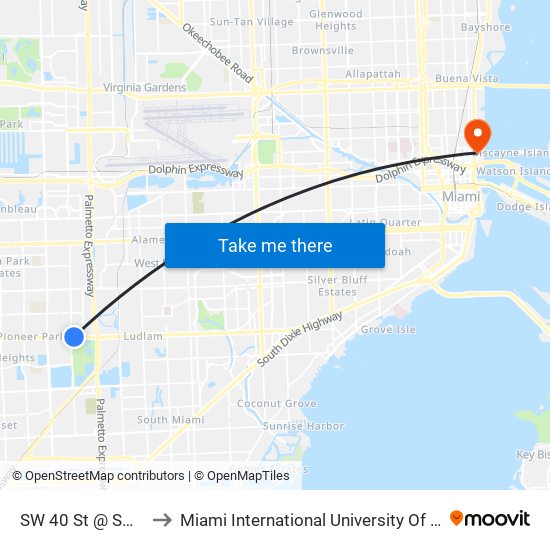 SW 40 St @ SW 82 Av to Miami International University Of Art & Design map