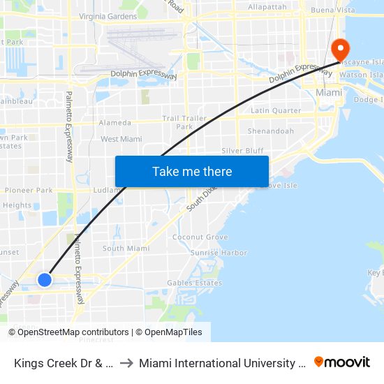 Kings Creek Dr & SW 87 Av to Miami International University Of Art & Design map