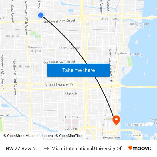 NW 22 Av & NW 82 St to Miami International University Of Art & Design map