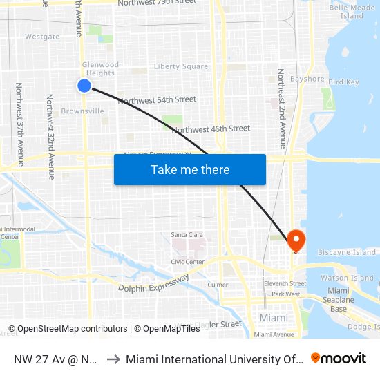 NW 27 Av @ NW 58 St to Miami International University Of Art & Design map