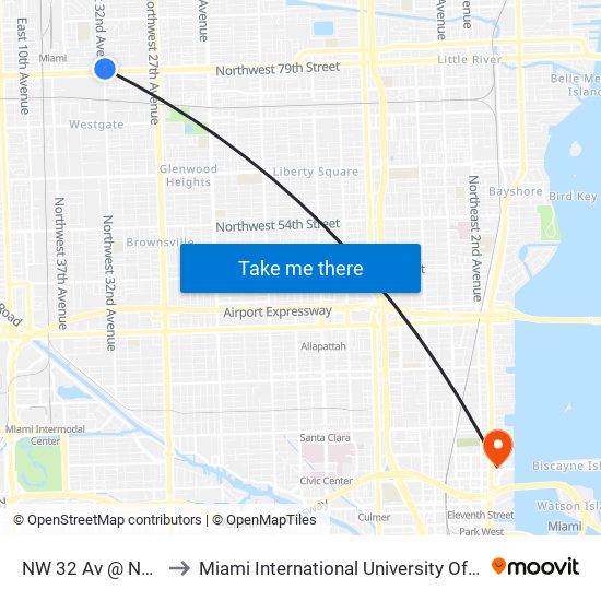 NW 32 Av @ NW 79 St to Miami International University Of Art & Design map