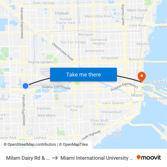 Milam Dairy Rd & NW 14 St to Miami International University Of Art & Design map