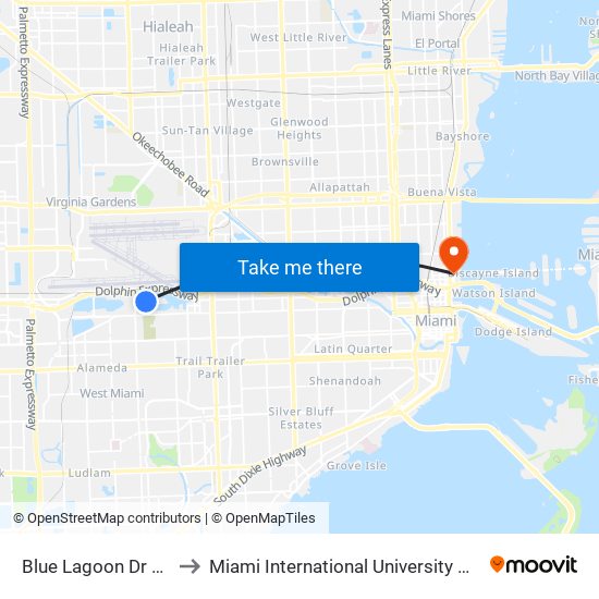 Blue Lagoon Dr & # 5500 to Miami International University Of Art & Design map