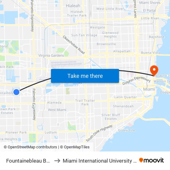 Fountainebleau Bd & # 8801 to Miami International University Of Art & Design map