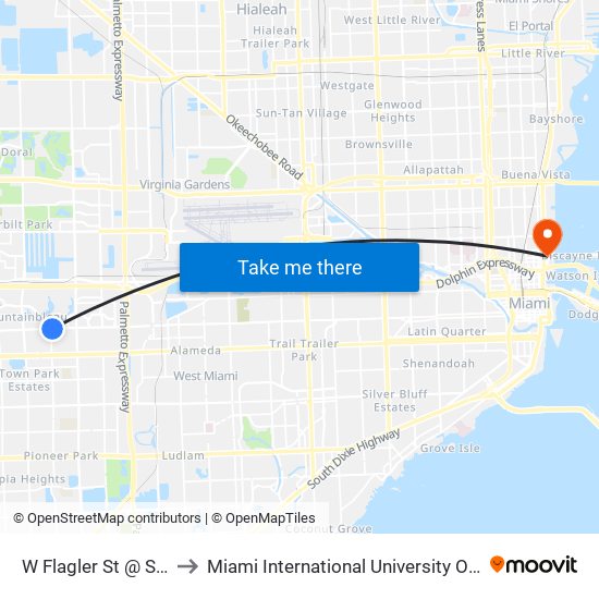 W Flagler St @ SW 92 Av to Miami International University Of Art & Design map