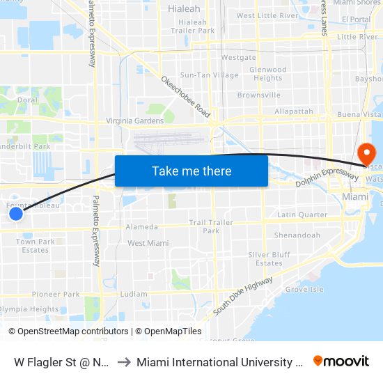 W Flagler St @ NW 102 Av to Miami International University Of Art & Design map