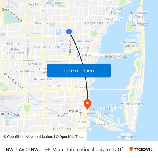 NW 7 Av @ NW 107 St to Miami International University Of Art & Design map