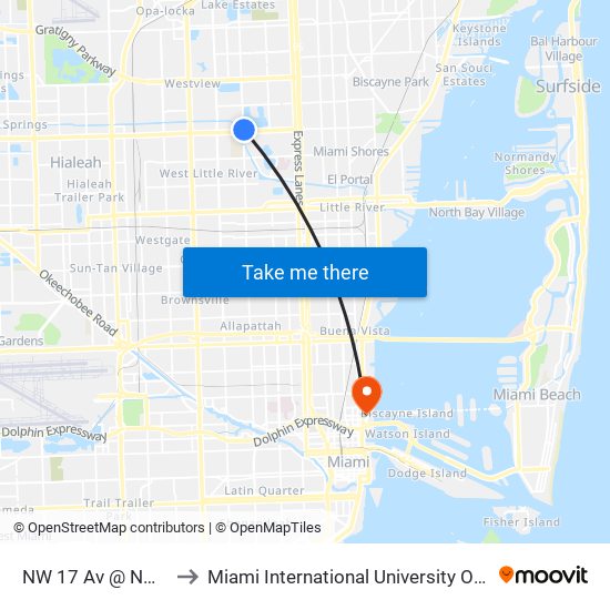 NW 17 Av @ NW 103 St to Miami International University Of Art & Design map