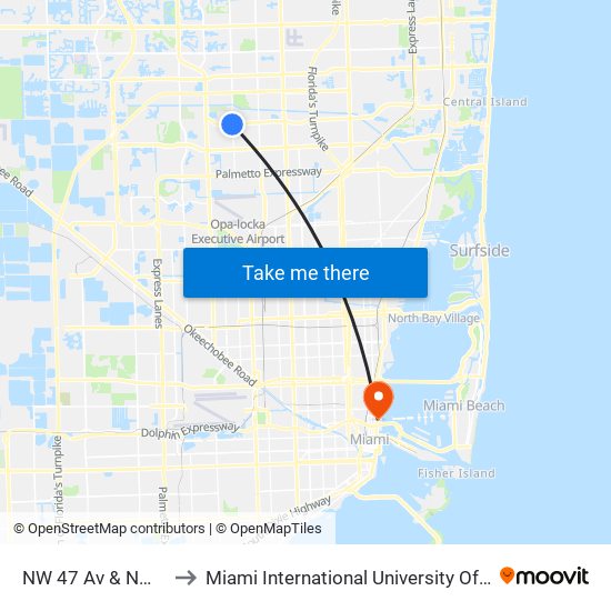 NW 47 Av & NW 199 St to Miami International University Of Art & Design map