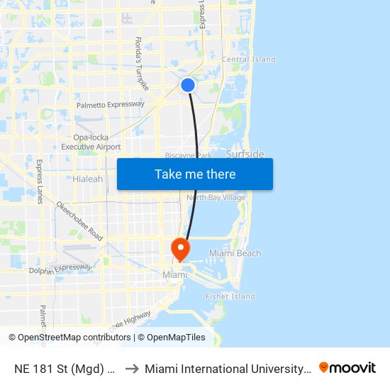 NE 181 St (Mgd) & NE 10 Av to Miami International University Of Art & Design map