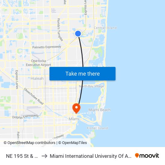 NE 195 St & # 800 to Miami International University Of Art & Design map