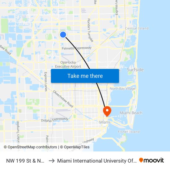 NW 199 St & NW 52 Av to Miami International University Of Art & Design map